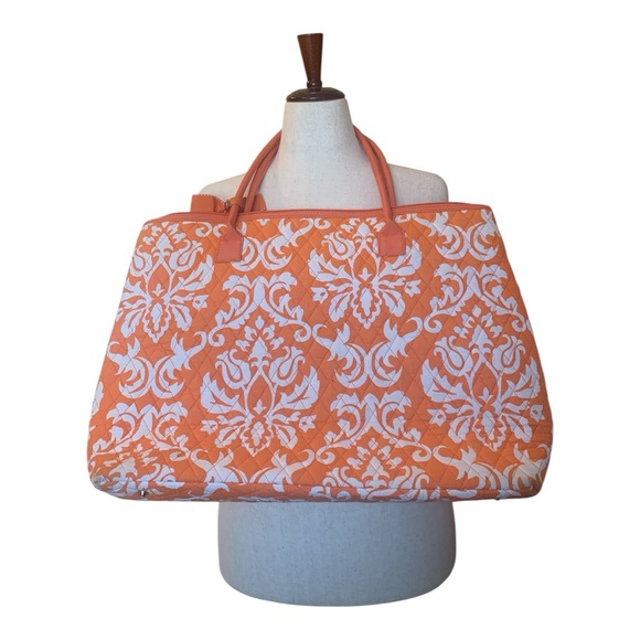 Belvah Orange and White Quilted Tote Travel Carry-On Zip Top Cotton - Picture 1 of 14